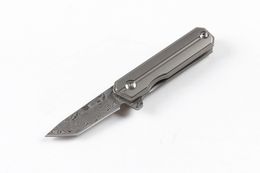 FedEx Free shipping Damascus Steel Mini Small Ball Bearing Flipper Folding Knife Drop Point Blade TC4 Titanium Alloy Handle With Gift Box