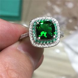 Women Fashion 100% Real 925 Sterling silver rings 3ct Green 5A Zircon Cz Engagement wedding band ring for women Jewellery Gift