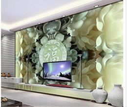 Photo Wallpaper High Quality 3D Stereoscopic Ultra high definition jade carving lotus blessing tv background wall painting Extension Person