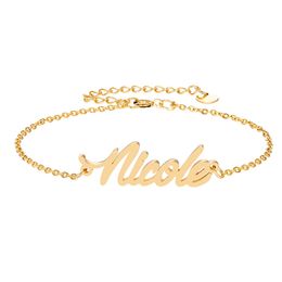 Stainless Steel Engrave Script Nameplate " Nicole " Charm Bracelets for Women Personalized Custom Bracelet Charm Link Christmas Gift
