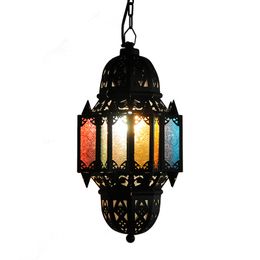 Morocco Glass Iron Pendant Lamp Mediterranean Colourful Gates Corrider Hallway Balcony Dining Room Hanging Lights