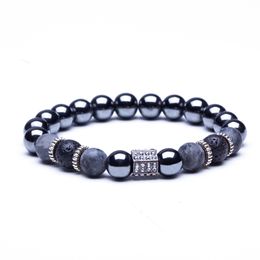 Lava Stone Natural Stone Beads Strand Bracelet for Men Crown Skull Pendant Charms Bracelet Male Jewelry