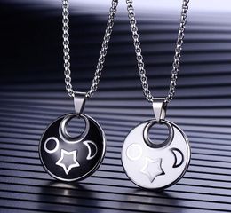 free shipping Stainless steel drop glue lovers necklace titanium steel fashionable round black and white dichromatic pendant does not fade p