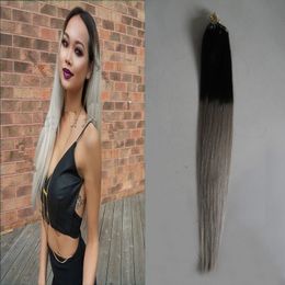 Grey Ombre Human Hair Micro Loop Ring Hair Extensions 100s 100% virgin silver extensions 100g 1g/s Micro Bead Hair Extensions T1b/Grey