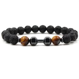 Black Dumbbell Lava Stone Tiger's Eye Beads Essential Oil Diffuser Bracelet Balance Yoga Pulseira Feminina Buddha Jewellery
