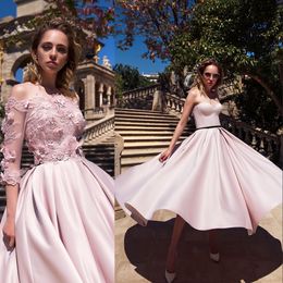 Elegant Pale Pink Party Dress With Appliqued Blouse New Arrival Sweetheart Satin Ankle Length Cocktail Dress Lovely Prom Dress Formal Wear