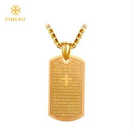 New FINE4U N019 316L Stainless Steel Pendant Necklace Spain Bible Lords Prayer Cross Skateboard Necklaces For Men