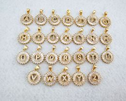 Gold Colour Round Micro Pave Crystal Cubic Zirconia 26 Letter Pendants Charms DIY Necklace Jewellery for woman PD901