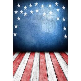 Blue Concrete Wall Stars American Flag Photography Backdrops Digital Printed Kids Children Photo Studio Backgrounds White Red Wooden Floor