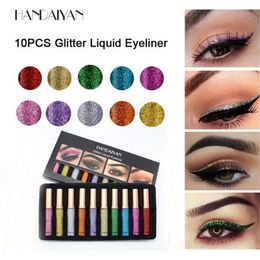 New 10 Colours Liquid eyeliner HANDAIYAN 10Pcs/set Metallic Shiny Eyes Eyeshadow Makeup Waterproof Glitter pen