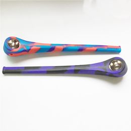 Colourful Silicone Long Pipe 315mm with Metal bowl silicone Spoon Pipes For Smoking Accessories Tobacco Tube Travelling Portable Unique Desig