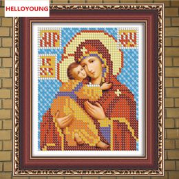 DIY 5D Diamond Embroidery Diamond Mosaic Russia Human Virgin and Child Round Rhinestones Diamond Painting Cross Stitch