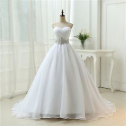 Fancy Ball Gown Wedding Dress Sparkling Beads Sequins Waistline Sweep Train Lace-up Back Bridal Gowns
