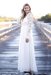 Plus Size Chiffon Wedding Dresses V-Neck A-Line Floor Length With Long Sleeves Beach Boho Country Backless Bridal Wedding Gowns