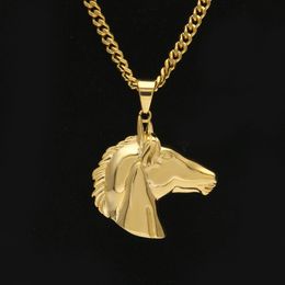 Hip Hop Alloy Gold Colour Horse Head Pendant Necklace Religious Iced Out Rhinestone Crucfix Necklace Jewely For Men Free Cuban Chain