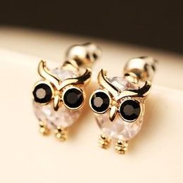 animal owl earrings for women girls fashion zircon small stud earrings 18k gold plated vintage cute earrings jewelry accessories