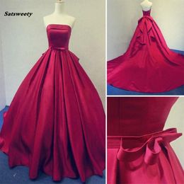 Burgundy Ball Gown Prom Dresses Long Evening Gown Strapless Satin Lace-up Vestido de Baile Custom Made