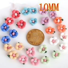 100/lot Mixed Colours 10mm plastic flower DIY beads flat resin cabochon with paillette craft