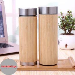 Wooden Bamboo Water Bottle Vacuum Stainless Steel Insulated Cooler Thermos Mug Cup Tea Strainer Kettle Drinking Water Cups HH7-1407