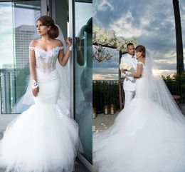 Shoulder Sexy Off Illusion Mermaid Dresses Applique Lace Arabic Backless Ruffles Tiered Wedding Bridal Gowns Vestidos De Noiva