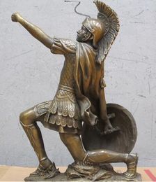 13"Western Art sculpture Bronze Statue Shield warrior soldier