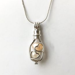 Hollow Heart Love Vase Locket Cage Pendant Mounting, Can Hold Pearl Cystal Gem Beads Pendant Necklace Fitting Lovely Charms P171