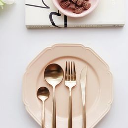 JANKNG 4Pcs/Lot Service for 1 Lovely Rose Gold Handle Western Cutlery Serving Fork Knife Set Stainless Steel Dinnerware