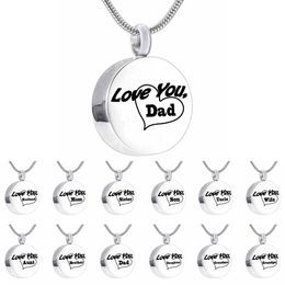 Silver Round Cremation Urn For Ashes Necklace Memorial Keepsake Jewellery - Engraved love you dad and mom Urn Container