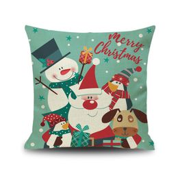 2018 New Christmas Linen Pillow Cover Christmas Snowman Cartoon Puppy Dog Animal Holiday Pillowcase Best Xams Gift For Kids Free Shipping