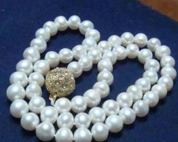 Charming!9-10mm Real Natural White Akoya Cultured Pearl Magnet Clasp Necklace 18"