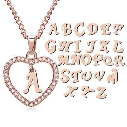 Luxury 26 Letter pendant Initial Necklaces Bling Crystal rhinestone Love Heart shape Alphabet Charm Link chain For women Fashion Jewelry