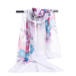 New Arrival fashion women's scarf flower print chiffon silk scarves thin long shawls autumn and winter hijab wraps Beach Cover