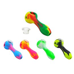Silicone Tobacco Smoking Cigarette Pipe Water Hookah Bong multipe Colors Portable Shisha Hand Spoon Pipes Tools With glass