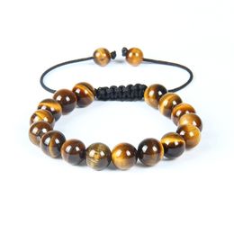 Fashion Mens Woven Bracelet 10pcs High Quality 10mm Tiger Eye Stone Beads Beaded Bracelets Jewellery For Gift