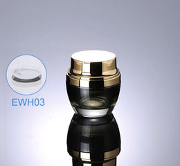 300pcs/lot Newest 50g 50ml High Grade Glass Cream Jar Black with Gold Colour For Cosmetic Packaging EWH03