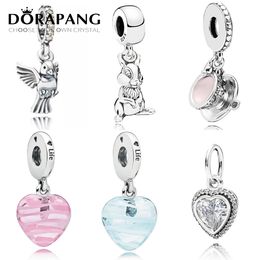 DORAPANG 100% 925 Silver Jewelry Shiny Love Pendant Charming Cup Shake Blue Pink Ribbon Heart Pendant For Original Bracelet