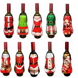 Small Apron bottle Wine Cover Christmas Sexy Lady Xmas Dog Santa red wine bottle wrapper Holiday Bottle clothes Dress