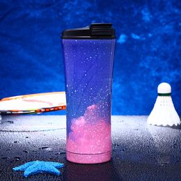 Stainless Steel Vacuum Cup Fashion Starry Sky Straw Mug Outdoor Sports Portable Water Bottle Multi Colour New 50jz C