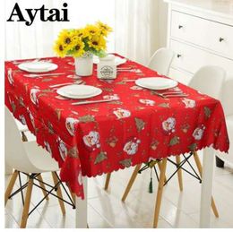 Aytai Cartoon Printing Red Table Cloth Christmas Plastic Tablecloths Christmas Items Table Runner Christmas Decorations for Home