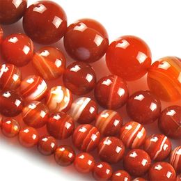 8mm Wholesale 6/8/10/12mm Natural red stripe carnelian onyx stone round ball loose fashion beads Jewellery making