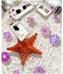 Custom 3D Flooring wallpaper Clear sea bottom starfish flower living room bathroom plant floor painting papel de parede