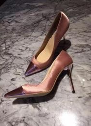 2018 point toe pumps patchwork style pink pumps thin heel party shoes lady mixed Colour high heels sexy dress shoes