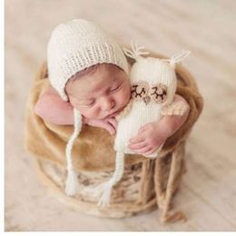 Puseky Infant baby Knitting Crochet Baby Beanies Hat Kids Toy Doll Girls Boys Toy Cute Gift set Newborn Photography Props