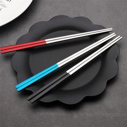 flat chopsticks UK - New Arrival 6 Colors Available Paint Coated Stainless Steel 304 Firm Chopstick Korean Chopstick Flat Chopstick