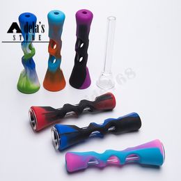Mini Colourful Silicone Hand Pipe With Glass Tube Horn Fda Herb Smoking Pipes Cigarette Philtre Tobacco Hand Tool 545