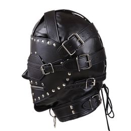 Bondage Luxury Sexy Zipper Hoods Helmet Pu Leather Headgear Mask Head Restraints #Q76