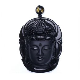 Curtain Jewellery Obsidian Scrub Pendant Black Guanyin Head Pendants Transhipped Buddha Head S18101308