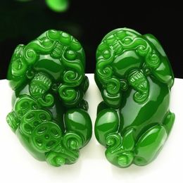 2021 New Green Jades Pendant Carving Pixiu With Coin Women Men's Amulet jade statue Jades Jewellery Pendants+Beads Necklace