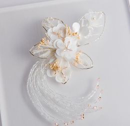 Bride's new headwear, white butterfly flower, tassel head flower pin, wedding ornament hair accessories