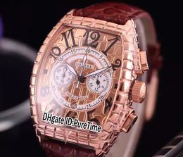 New Black Croco 8880 3D Cracking Rose Gold Gold Dial Miyota Quartz Chronograph Mens Watch Stopwatch Brown Leather Strap Cheap Puretime A55c3